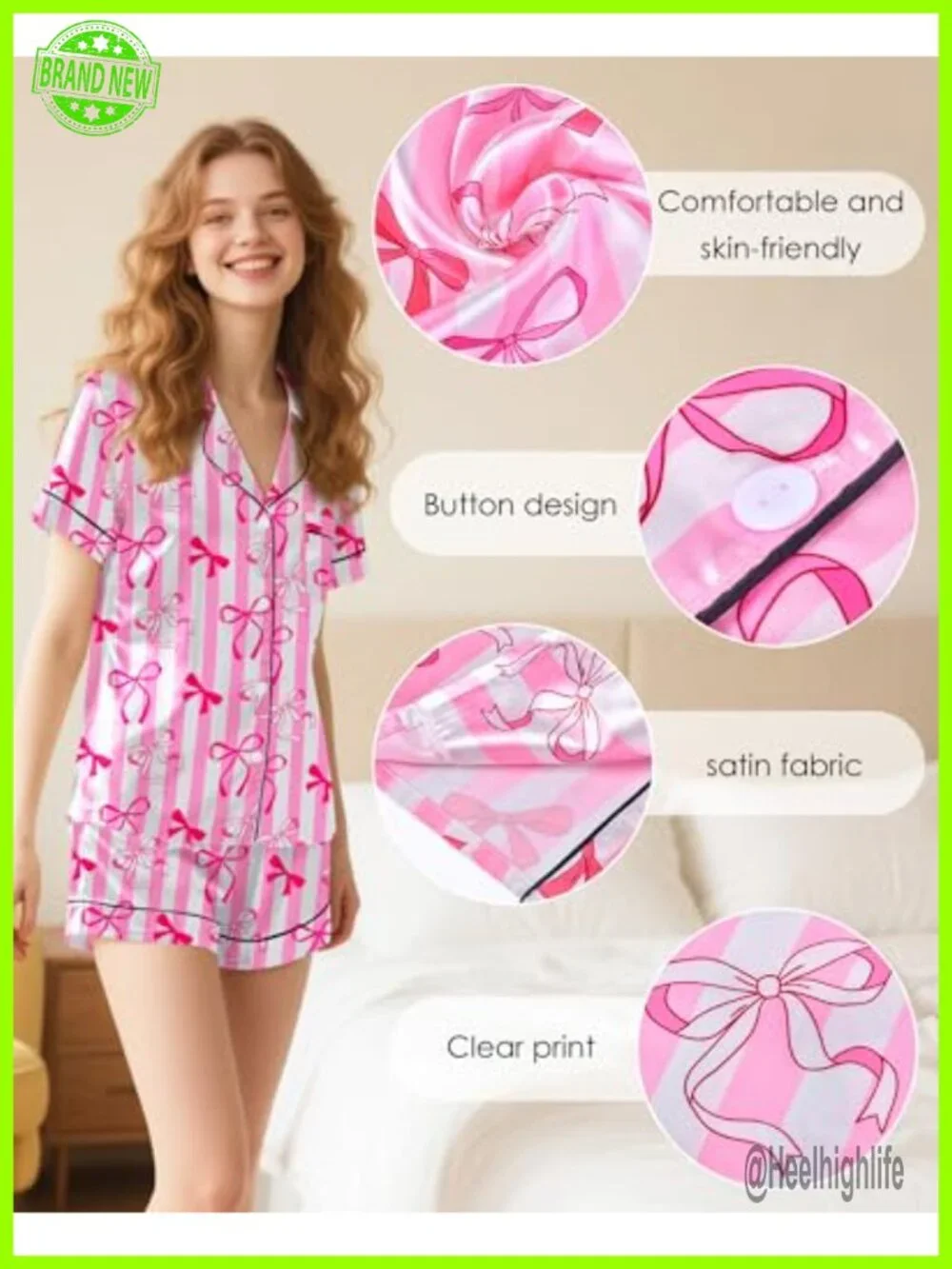 Silky Satin Pajamas Set - Women's Shorts Pjs Button Down 2 Piece Sleepwear